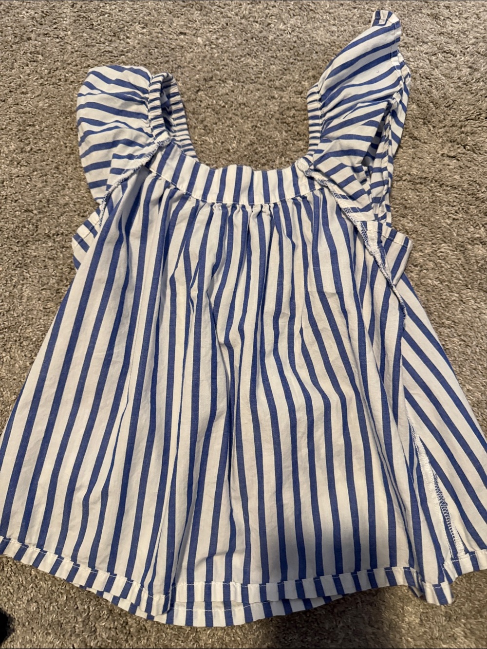 GAP Blue and White Striped Ruffle-Shoulder Dress